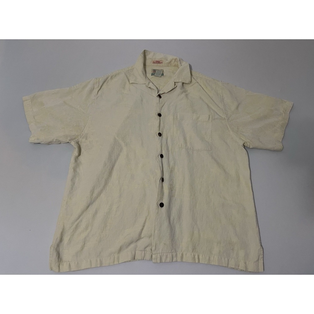 Reyn Spooner Hawaiian Shirt Silk &‎ Linen Jacquard Regency Floral Aloha Hawaii L